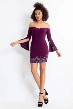 Rachel Allan - 4681 Off-Shoulder Bell Sleeves Dress