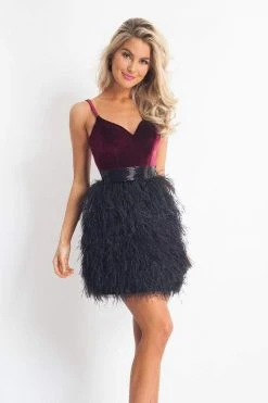 Rachel Allan - 4682 Velvet Sweetheart Feathered A-line Dress Cocktail Dresses