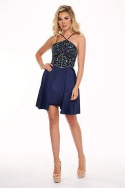 Cocktail Dresses Rachel Allan - 4693 Beaded Halter Stretch Satin A-line Dress