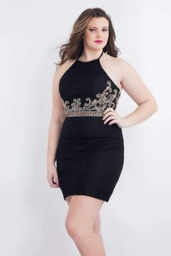Cocktail Dresses Rachel Allan - 4806 Embellished Lace Halter Sheath Dress