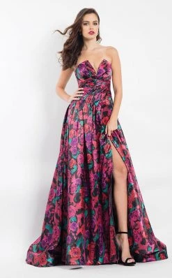 Formal Gowns Rachel Allan - 6006 Strapless Floral Print A-line Gown