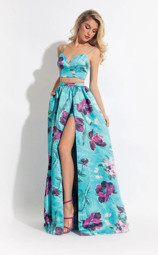 Rachel Allan - 6037 Floral Print Two-Piece A-line Gown 3 Rachel Allan - 6037 Floral Print Two-Piece A-line Gown