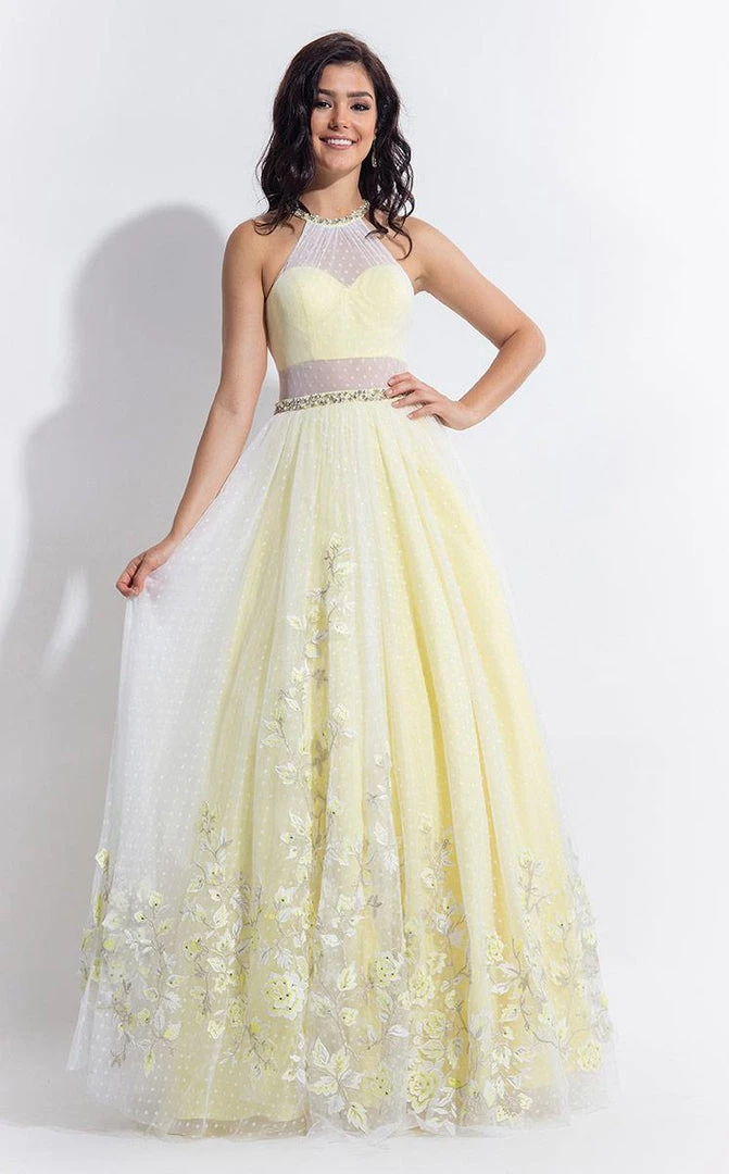 Rachel Allan - 6044 Sheer Floral Applique Halter Gown 3 Rachel Allan - 6044 Sheer Floral Applique Halter Gown