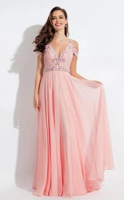 Formal Gowns Rachel Allan - 6054 Bedazzled Deep V-neck A-line Dress