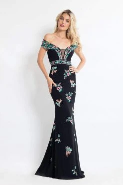 Rachel Allan - 6056 Embroidered Illusion Off Shoulder Dress