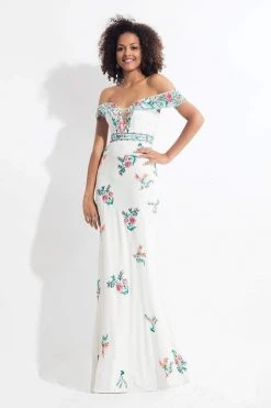 Rachel Allan - 6056 Embroidered Illusion Off Shoulder Dress