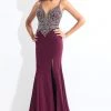Formal Gowns Rachel Allan - 6080 Beaded Plunging Gown With Slit 1 Formal Gowns Rachel Allan - 6080 Beaded Plunging Gown With Slit