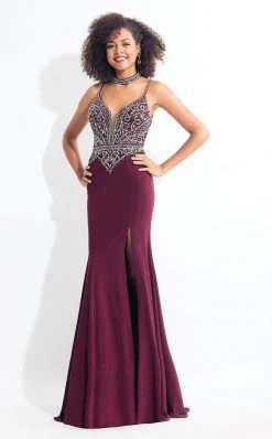 Formal Gowns Rachel Allan - 6080 Beaded Plunging Gown With Slit
