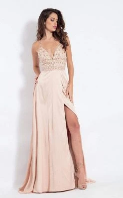 Rachel Allan - 6088 Floral Deep V-neck A-line Dress