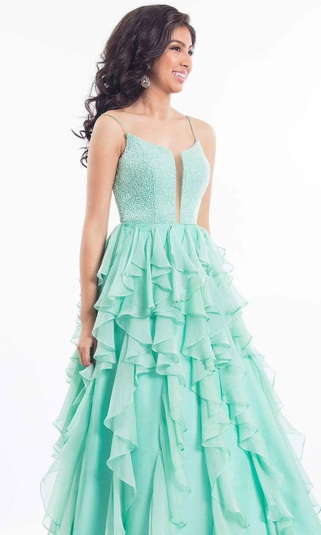 Formal Gowns Rachel Allan - 6092 Ruffled V-neck A-line Dress 8 Formal Gowns Rachel Allan - 6092 Ruffled V-neck A-line Dress