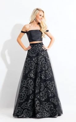Formal Gowns Rachel Allan - 6093 Floral Sequined Off Shoulder Gown