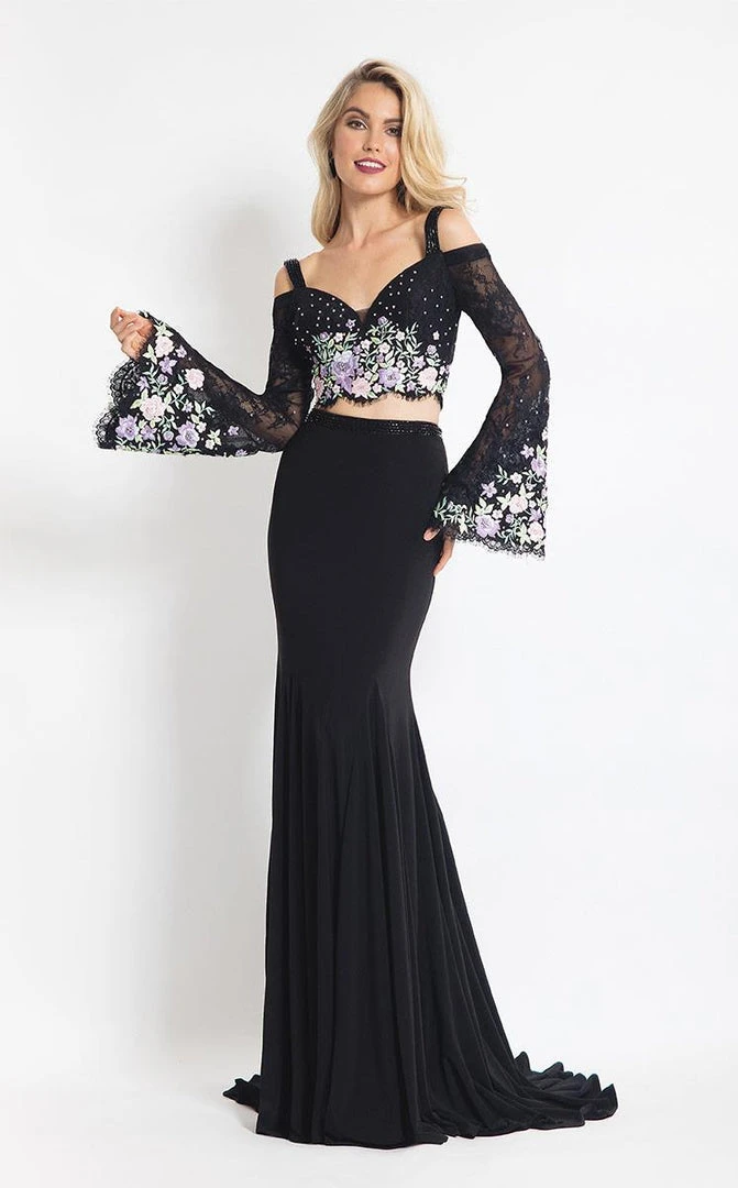 Formal Gowns Rachel Allan - 6108 Two Piece Floral Bell Sleeves Dress 3 Formal Gowns Rachel Allan - 6108 Two Piece Floral Bell Sleeves Dress