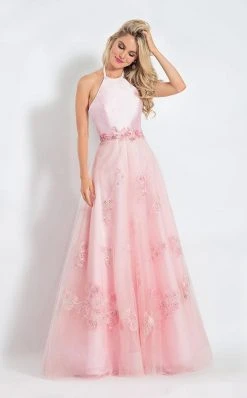 Rachel Allan - 6110 Floral Embroidered Halter Gown Formal Gowns