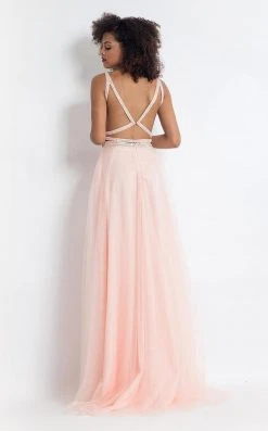 Rachel Allan - 6118 Strappy Open Back Beaded Top Tulle Gown - 1 Pc Blush In Size 0 Available Formal Gowns