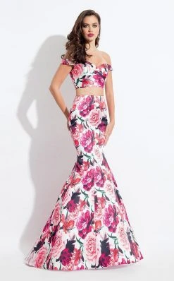 Formal Gowns Rachel Allan - 6127 Floral Print Off-Shoulder Mermaid Dress
