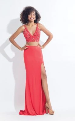 Rachel Allan - 6132 Floral Strappy V-Neck Gown Formal Gowns