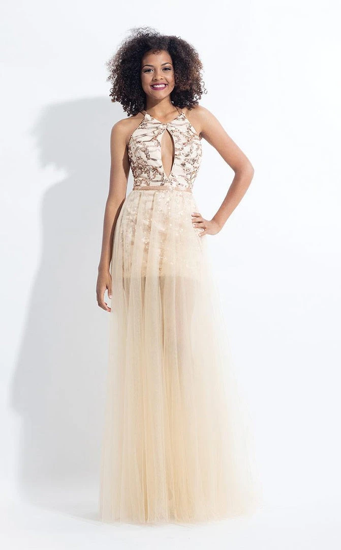 Rachel Allan - 6135 Sequined Halter Gown With Overskirt Formal Gowns 3 Rachel Allan - 6135 Sequined Halter Gown With Overskirt Formal Gowns