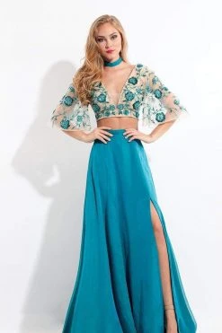 Rachel Allan - 6157 Floral Beaded Kimono Two-Piece Gown Formal Gowns 10 Rachel Allan - 6157 Floral Beaded Kimono Two-Piece Gown Formal Gowns