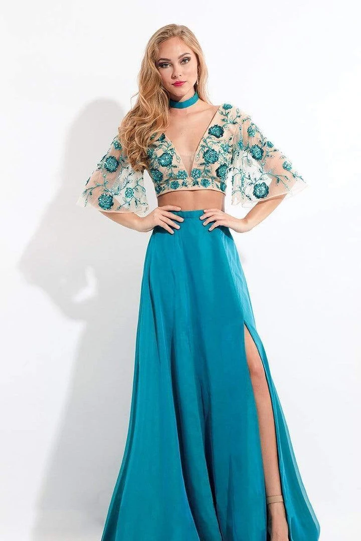 Rachel Allan - 6157 Floral Beaded Kimono Two-Piece Gown Formal Gowns 6 Rachel Allan - 6157 Floral Beaded Kimono Two-Piece Gown Formal Gowns