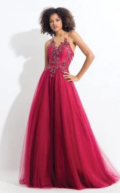 Formal Gowns Rachel Allan - 6172 Floral Lace Applique Halter Gown