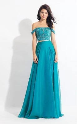 Rachel Allan - 6184 Beaded Off-Shoulder Chiffon A-line Dress Formal Gowns