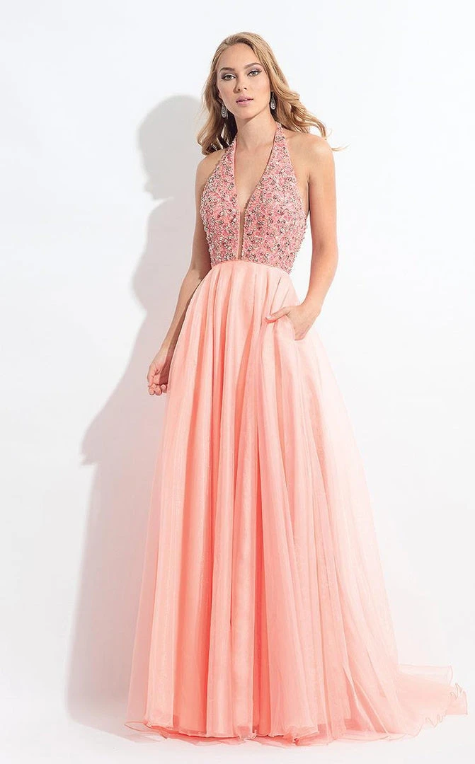 Rachel Allan - 6187 Beaded Plunging Halter Pleated Gown 3 Rachel Allan - 6187 Beaded Plunging Halter Pleated Gown