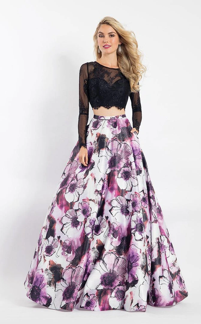 Rachel Allan - 6201 Long Sleeves Two-Piece Floral Print Gown Formal Gowns 3 Rachel Allan - 6201 Long Sleeves Two-Piece Floral Print Gown Formal Gowns