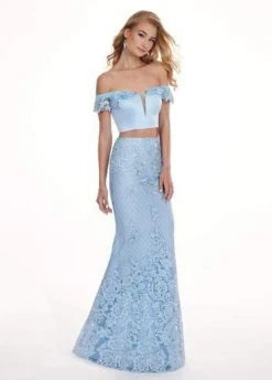 Rachel Allan - 6407 Embroidered Two Piece Off-Shoulder Trumpet Dress