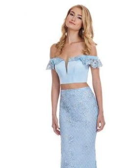 Rachel Allan - 6407 Embroidered Two Piece Off-Shoulder Trumpet Dress