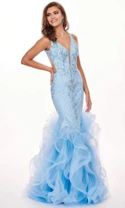 Formal Gowns Rachel Allan - 6420 Beaded Deep V-neck Ruffled Tulle Mermaid Dress 14 Formal Gowns Rachel Allan - 6420 Beaded Deep V-neck Ruffled Tulle Mermaid Dress