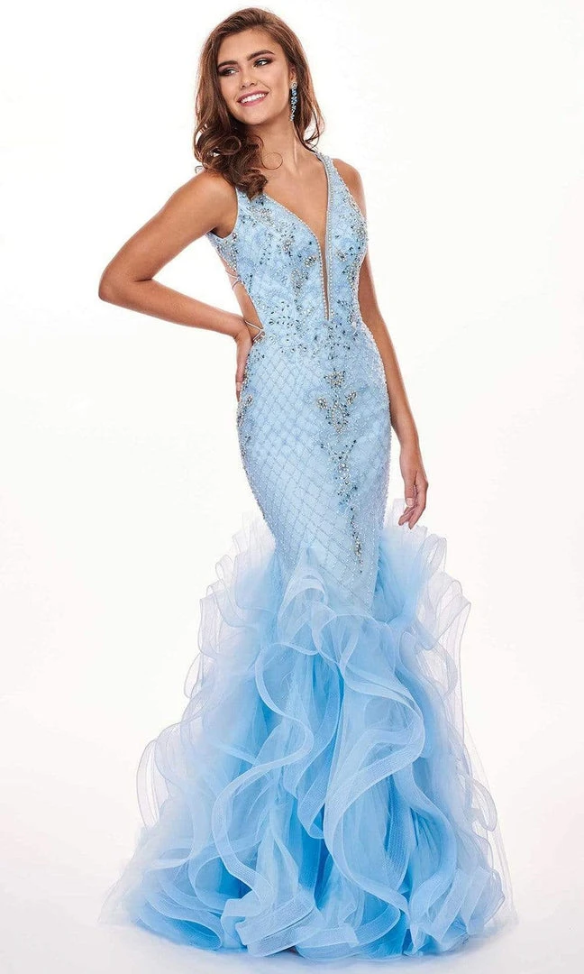 Formal Gowns Rachel Allan - 6420 Beaded Deep V-neck Ruffled Tulle Mermaid Dress 7 Formal Gowns Rachel Allan - 6420 Beaded Deep V-neck Ruffled Tulle Mermaid Dress