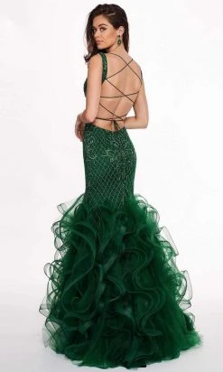 Formal Gowns Rachel Allan - 6420 Beaded Deep V-neck Ruffled Tulle Mermaid Dress 11 Formal Gowns Rachel Allan - 6420 Beaded Deep V-neck Ruffled Tulle Mermaid Dress