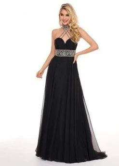 Rachel Allan - 6421 Rhinestone Ornate Collared Sweetheart Chiffon Gown