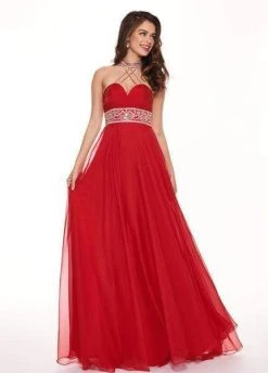 Rachel Allan - 6421 Rhinestone Ornate Collared Sweetheart Chiffon Gown