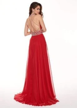 Rachel Allan - 6421 Rhinestone Ornate Collared Sweetheart Chiffon Gown