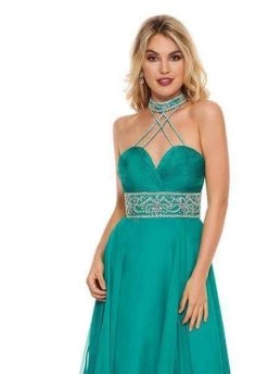 Rachel Allan - 6421 Rhinestone Ornate Collared Sweetheart Chiffon Gown