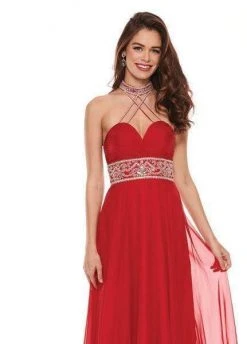 Rachel Allan - 6421 Rhinestone Ornate Collared Sweetheart Chiffon Gown