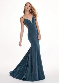 Formal Gowns Rachel Allan - 6424 Crisscross Strapped Metallic Jersey Gown