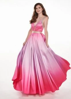 Rachel Allan - 6425 Beaded Halter Neck Ombre Mikado A-Line Gown Formal Gowns
