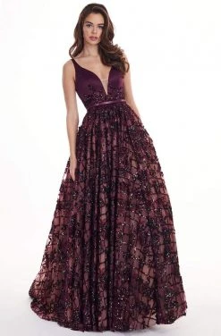 Rachel Allan - 6431 Sleeveless V Neck Floral Lace A-Line Prom Gown