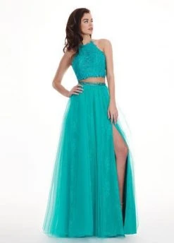 Formal Gowns Rachel Allan - 6437 Two Piece Embroidered Lace Halter A-line Dress