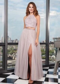 Formal Gowns Rachel Allan - 6437 Two Piece Embroidered Lace Halter A-line Dress