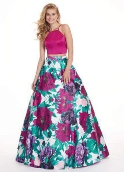 Formal Gowns Rachel Allan - 6438 Two Piece Floral Halter A-Line Gown