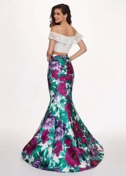 Formal Gowns Rachel Allan - 6449 Two Piece Ruffled Off-Shoulder Floral Dress