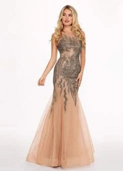 Formal Gowns Rachel Allan - 6452 Embellished Halter Jersey Tulle Trumpet Dress