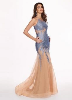 Formal Gowns Rachel Allan - 6452 Embellished Halter Jersey Tulle Trumpet Dress