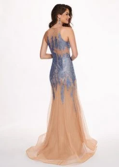 Formal Gowns Rachel Allan - 6452 Embellished Halter Jersey Tulle Trumpet Dress