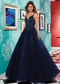 Rachel Allan - 6458 Beaded V-neck Tulle Ballgown Formal Gowns