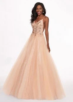 Rachel Allan - 6458 Beaded V-neck Tulle Ballgown Formal Gowns