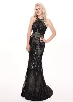 Rachel Allan - 6462 Crystal Embroidered Halter Mermaid Dress Formal Gowns